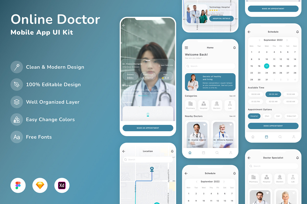 Online Doctor Mobile App UI Kit, an UI Kit Template by Betush