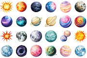 Watercolor Space Planets PNG Clipart, an Illustration by Sublimation Artist (Thumbnail 2 of 6)