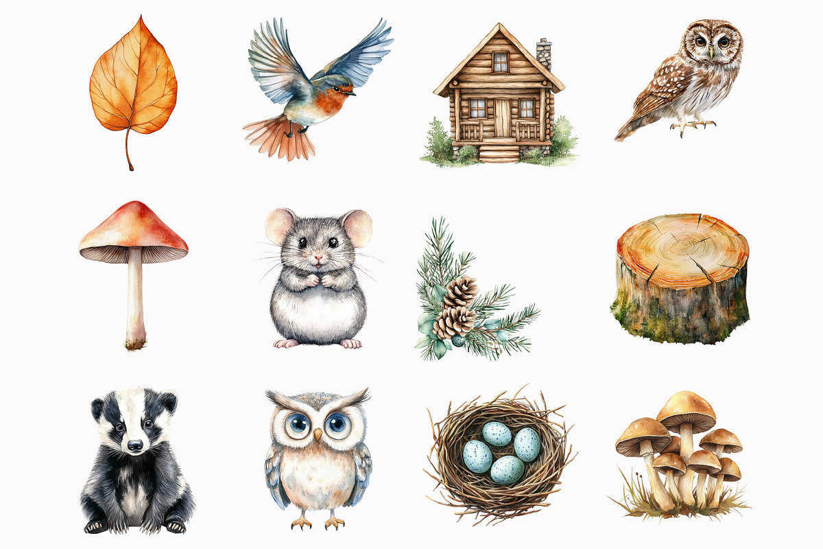 Watercolor Woodland Babies Clipart, an Illustration by Design Market (Photo 2 of 5)