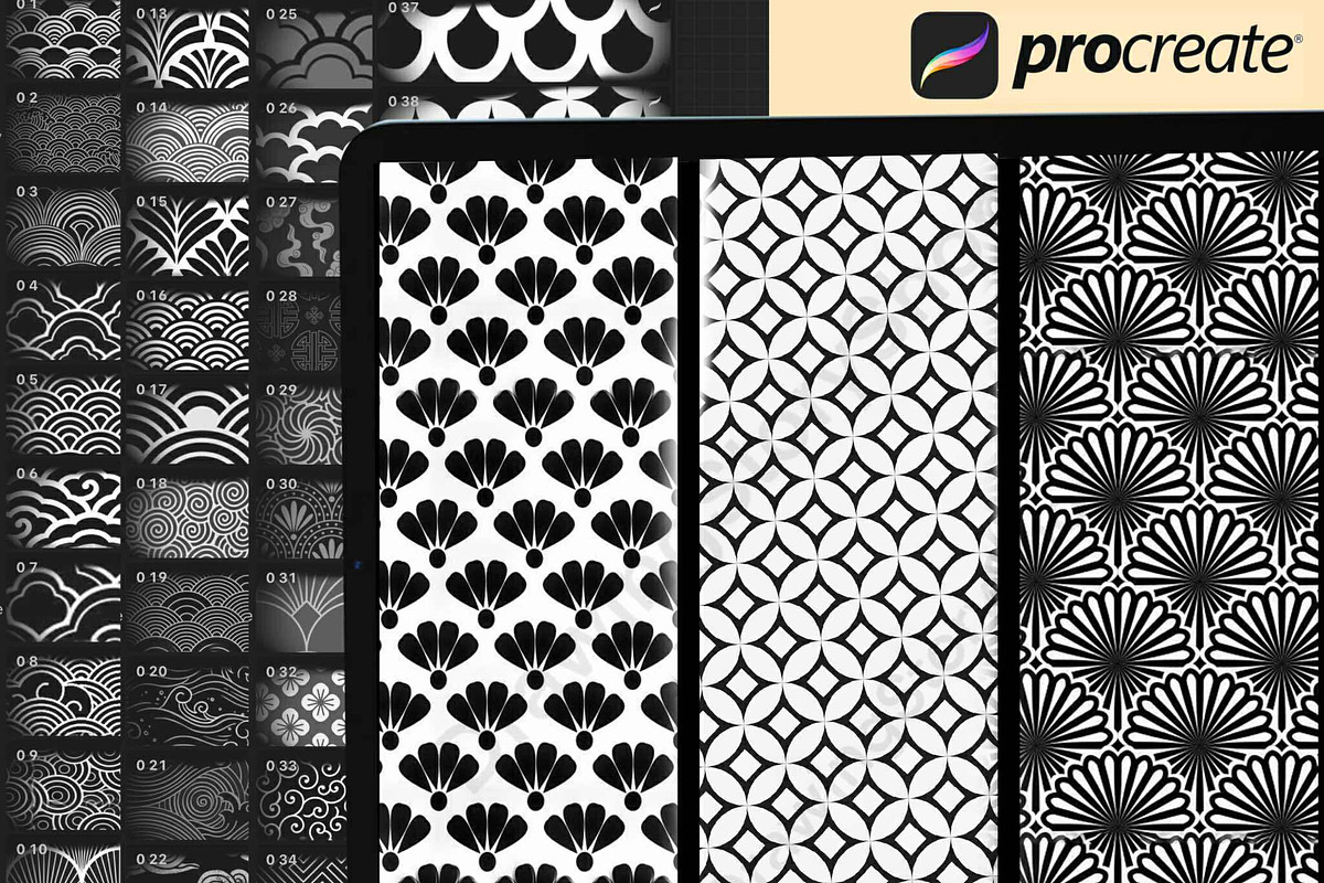 130 Procreate Japanese Pattern Brush, a Brush Add-On by DrawingStoryShop