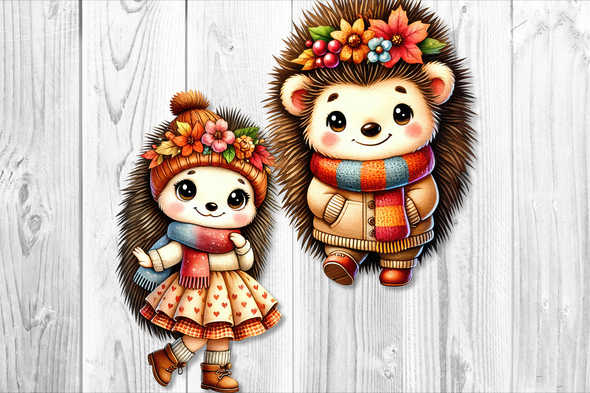 Cute Autumn Hedgehog Clipart Set, a Seasonal Illustration by V Design Creator (Photo 3 of 9)