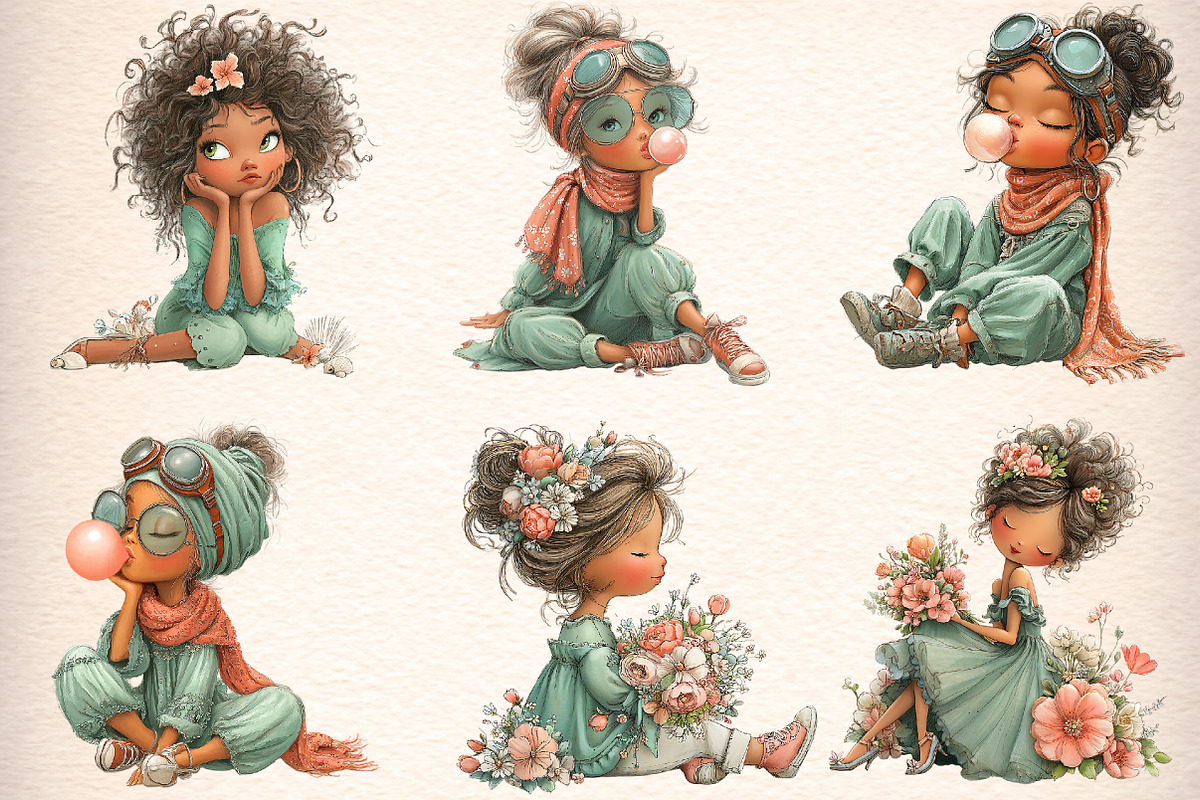 Boho Floral Summer Girls Clipart, an Illustration by Digital Artistic99 (Photo 2 of 11)
