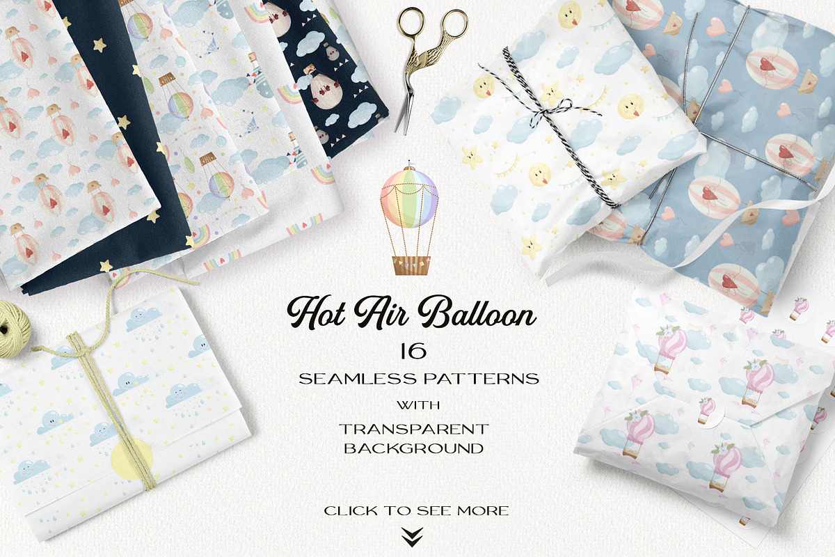 Hot Air Balloon clipart & patterns., a Graphic by NinaBrai (Photo 5 of 7)