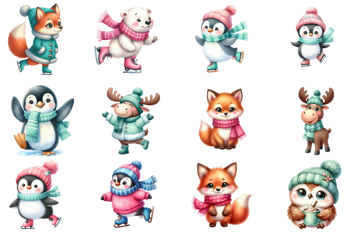 Watercolor winter animal clipart, an Illustration by Designworld (Photo 3 of 5)