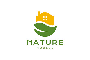house chimney leaves nature logo, a Branding & Logo Template by devastd