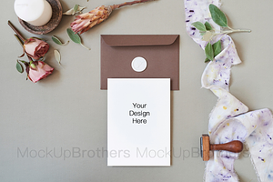 Botanical invitation mock up card, a Print Template by MockUpBrothers