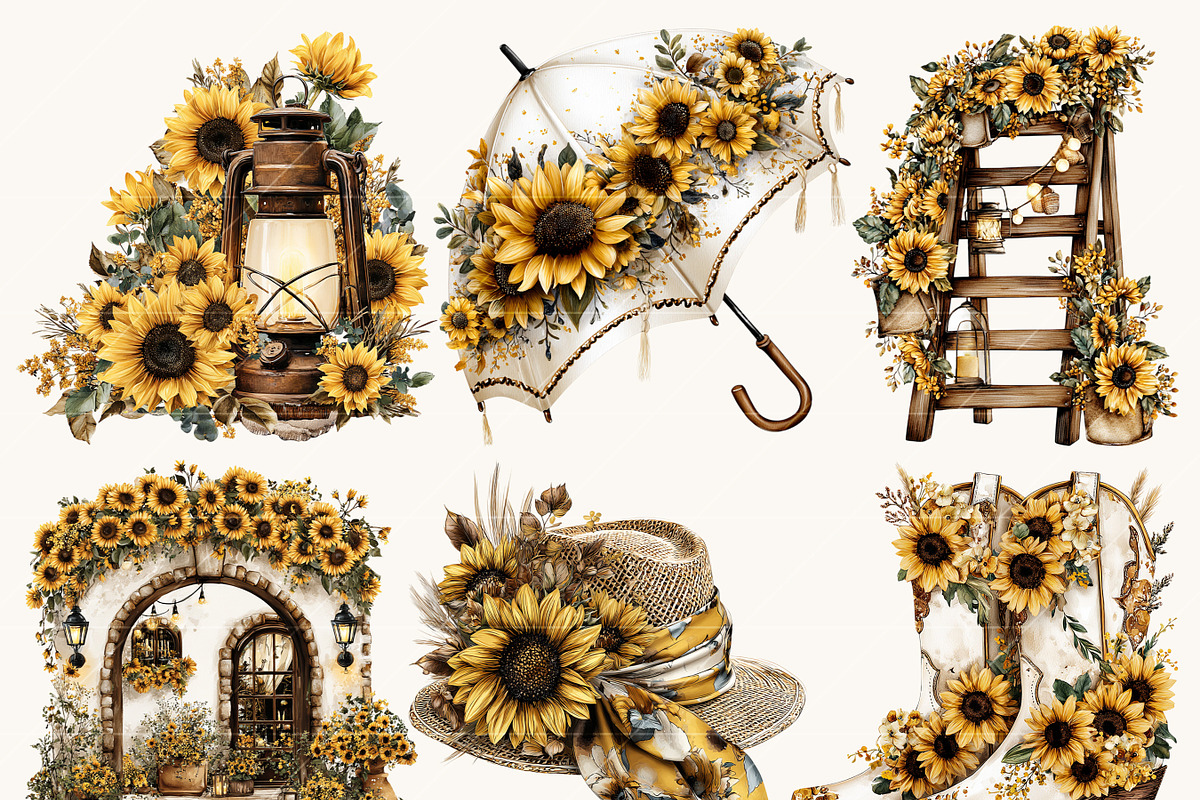 Watercolor Sunflower Clipart Bundle, a Person Illustration by BusyDaydesign (Photo 5 of 9)