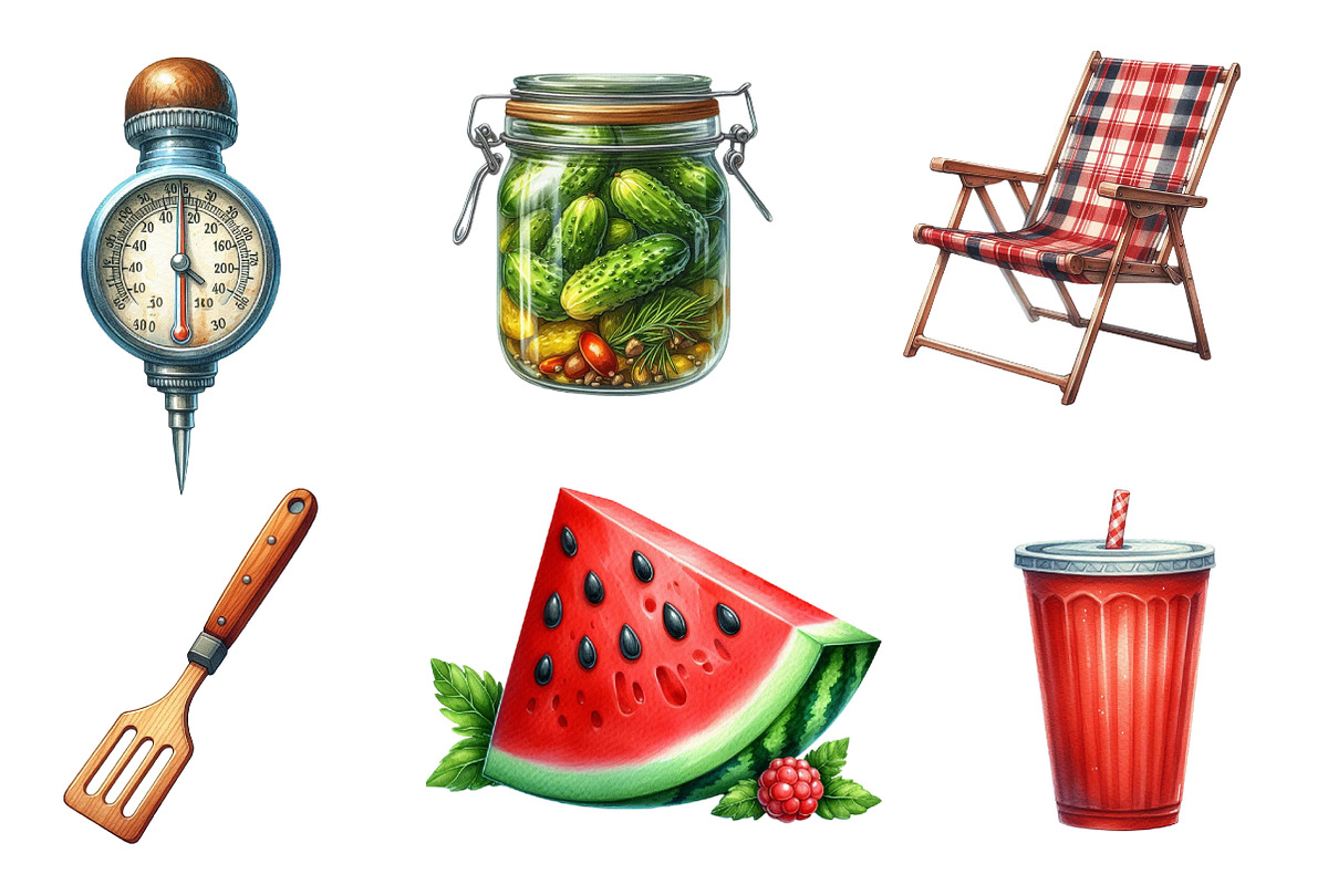Watercolor Bbq Barbecue Clipart, an Illustration by CreationArt (Photo 2 of 5)
