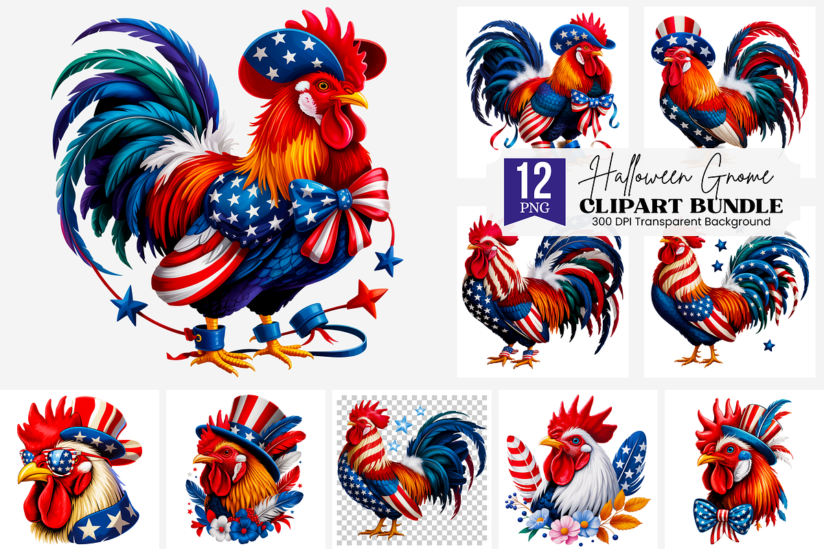Patriotic Rooster Sublimation PNG, a Graphic by Clipart Bloom (Photo 1 of 13)