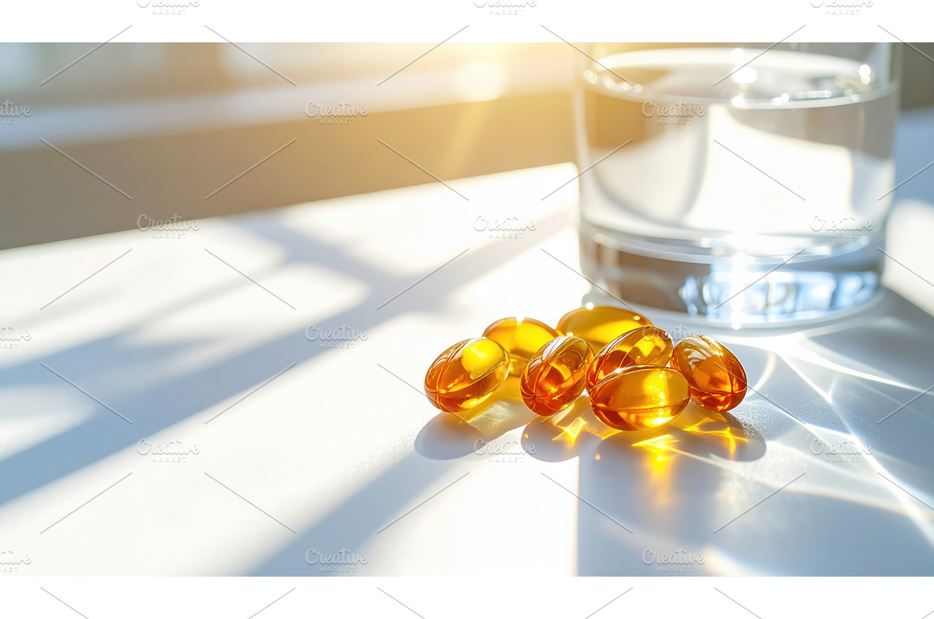 Omega 3 fish oil capsules and glass, a Health & Medical Photo by Igor Tichonow