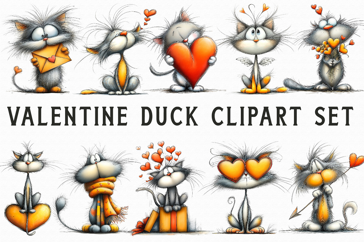 Whimsical Valentine Cats Clipart, an Illustration by Libby Wishes (Photo 2 of 7)
