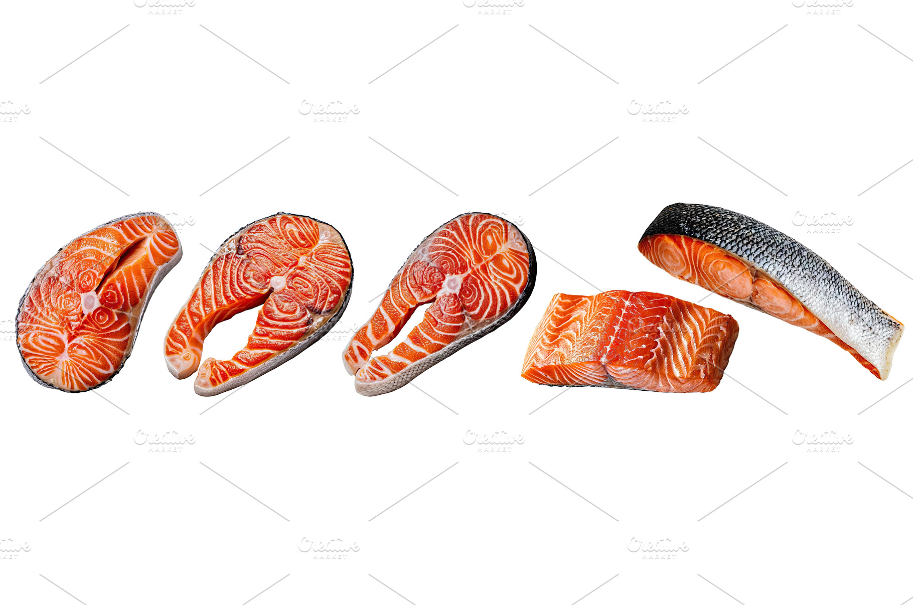 Fresh salmon steaks and fillet, a Food & Drink Photo by piter.goskov