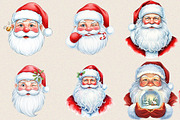 Watercolor Jolly Santa Faces Clipart, an Illustration by SVGArt (Thumbnail 7 of 8)