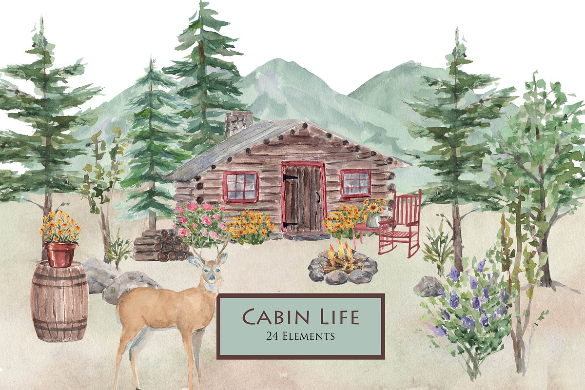 Cabin Clipart Set, an Illustration by Graphic Blue Bird (Photo 1 of 4)