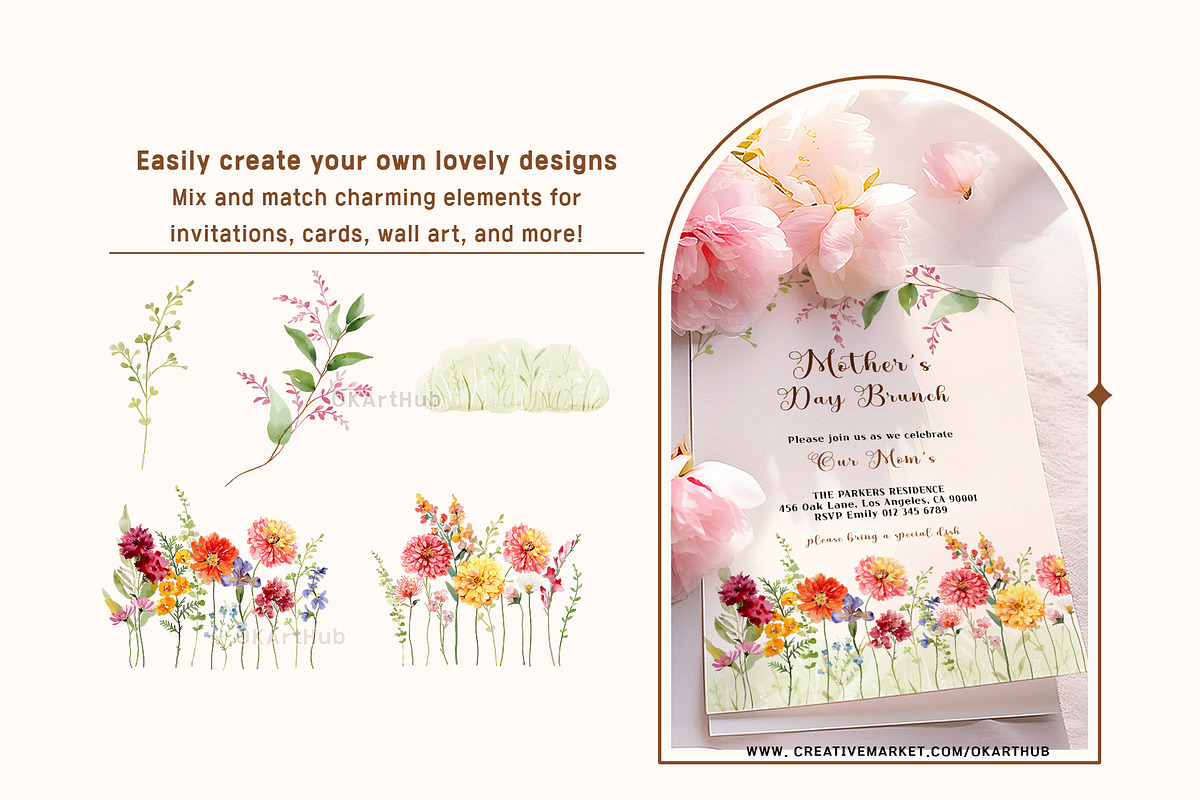 Watercolor Bright Wildflower Clipart, a Decorative Illustration by OKArtHub (Photo 5 of 9)