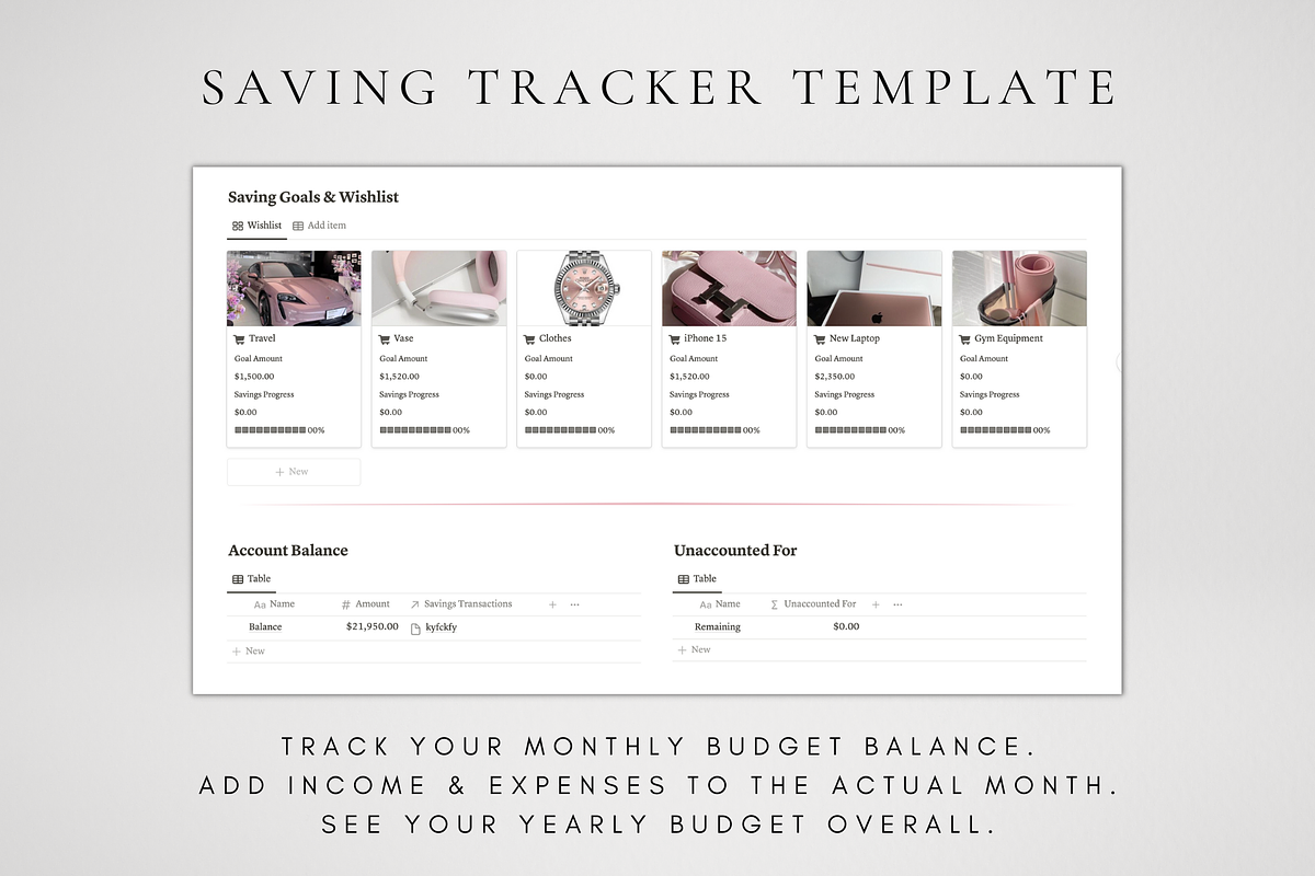 Notion Saving Tracker Template, a Templates & Theme by BRANDcontent (Photo 2 of 7)