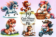 Watercolor Cute Horse Clipart Bundle, an Animal Illustration by Craft Nest (Thumbnail 1 of 3)