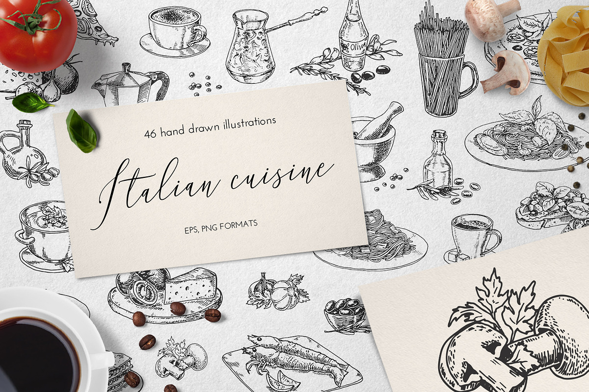Italian dishes and ingredients, a Food Illustration by Evgeniia Lanskikh (Photo 1 of 5)