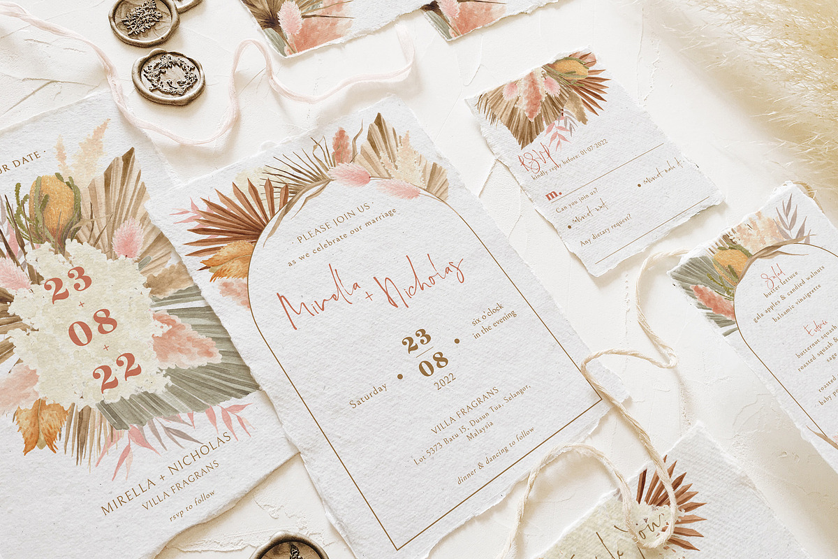 Bohemian Dried Foliage Wedding Suite, an Invitation Template by BlueRobinDesignShop (Photo 8 of 17)