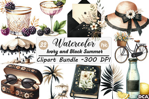 Ivory and Black Summer Clipart, an Illustration by DreamCafeArt