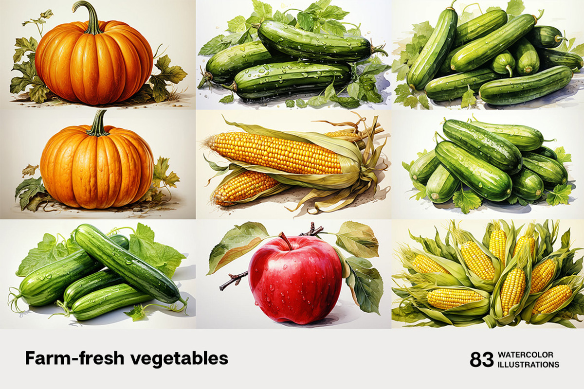 Farm-fresh vegetables. 83 images, a Food Illustration by Handmadefont (Photo 3 of 14)
