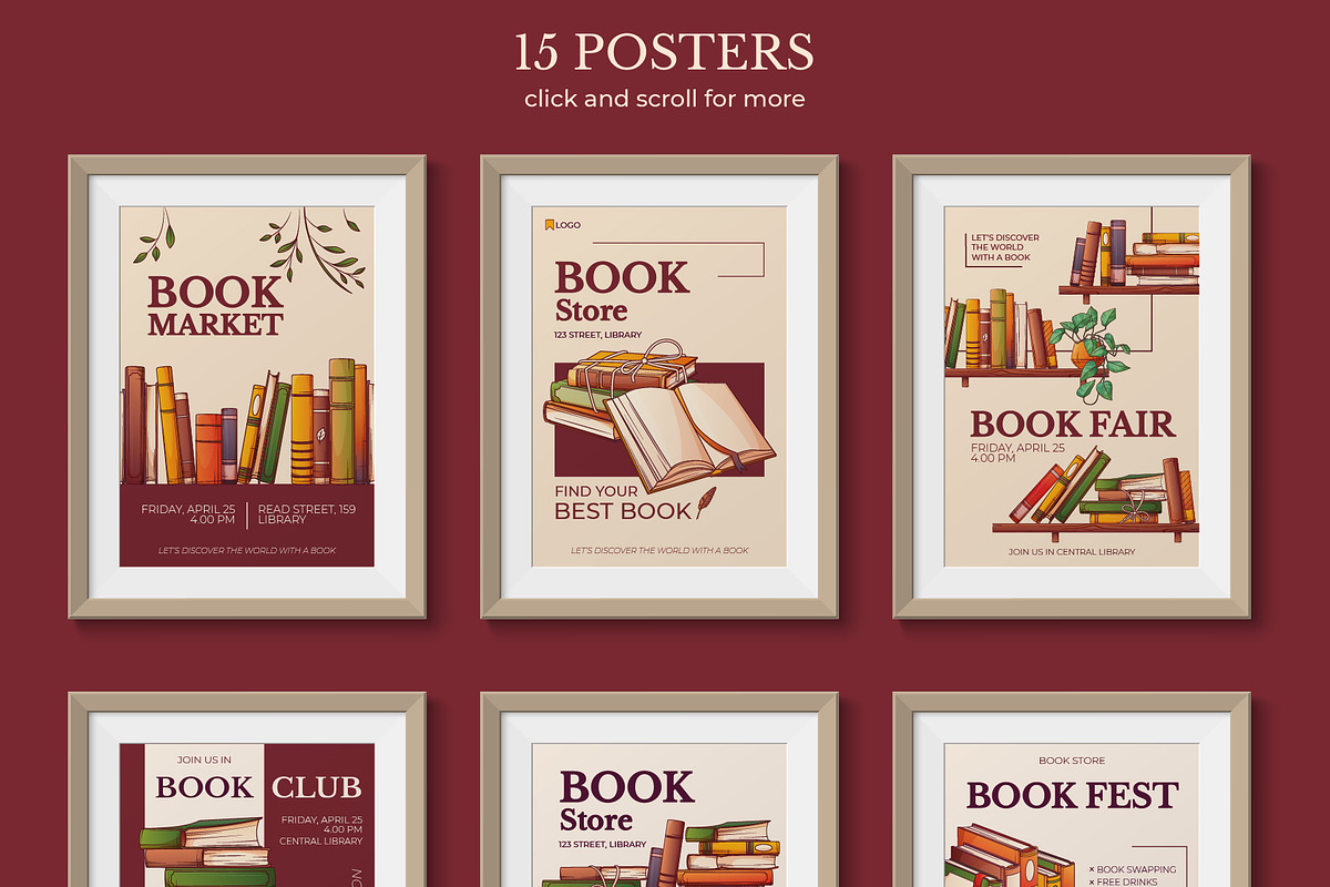 Book & Library Template Kit, a Poster Template by Bloom Art (Photo 2 of 10)