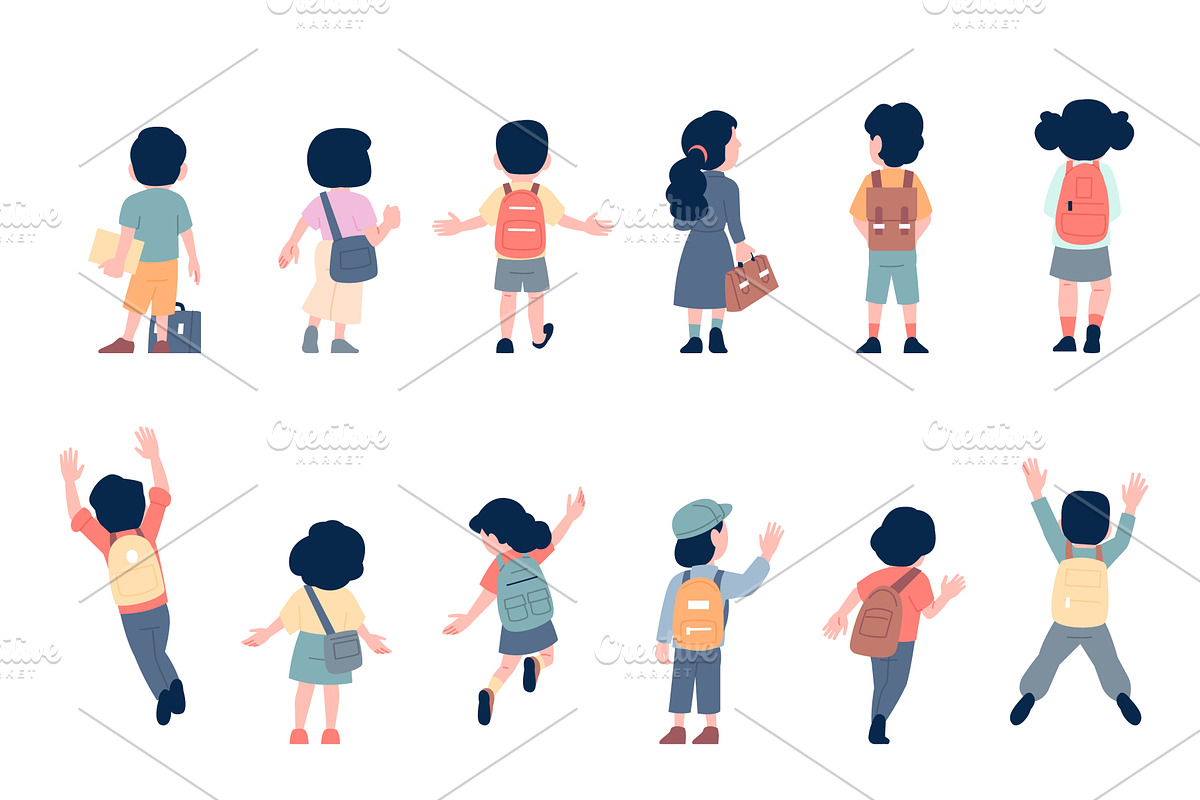 School kids back view. Little, a Person Illustration by LadadikArt