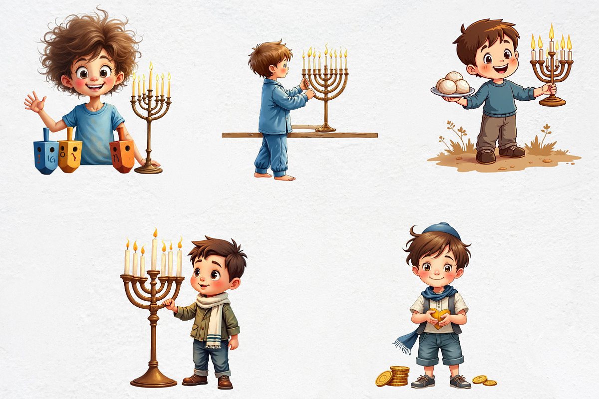 Menorah Boy, Hanukkah Art, Jewish, an Illustration by CrexoraLab (Photo 3 of 5)