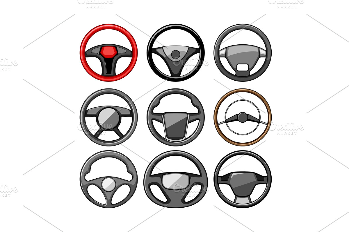 Driving wheel icons set car control, a Transportation Illustration by pikepicture