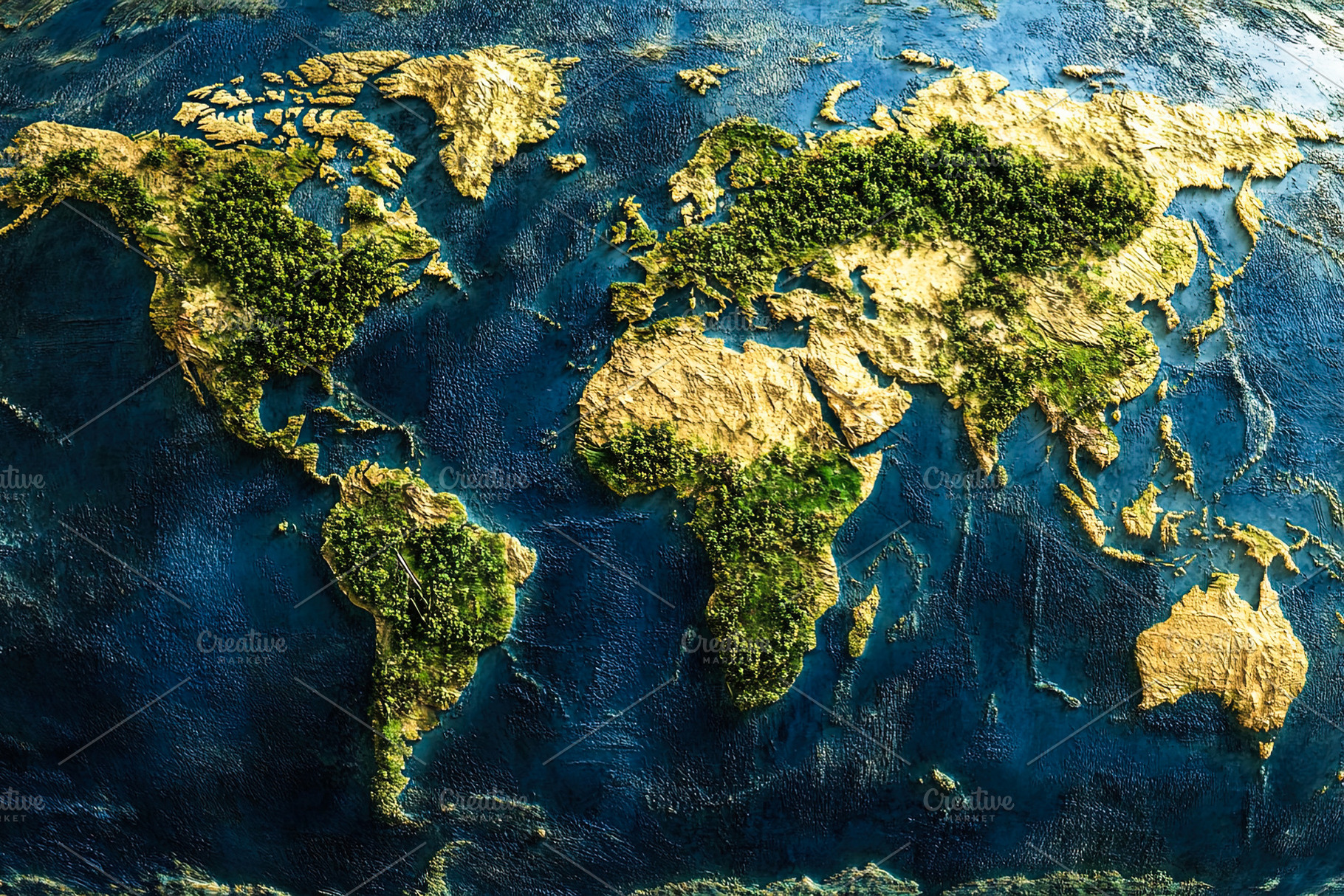 3D World Map with Forests and Water, a Nature Photo by Ales Munt