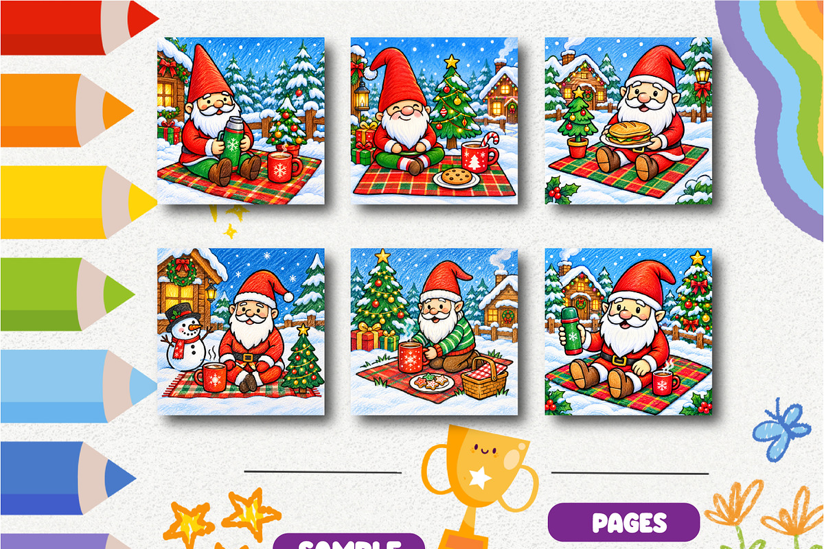 Gnomes Christmas Picnic Coloring, a Seasonal Illustration by Design Zone (Photo 2 of 5)