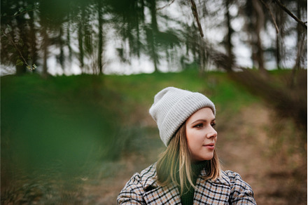 Portrait of young woman in coat and, a Nature Photo by HalfPoint