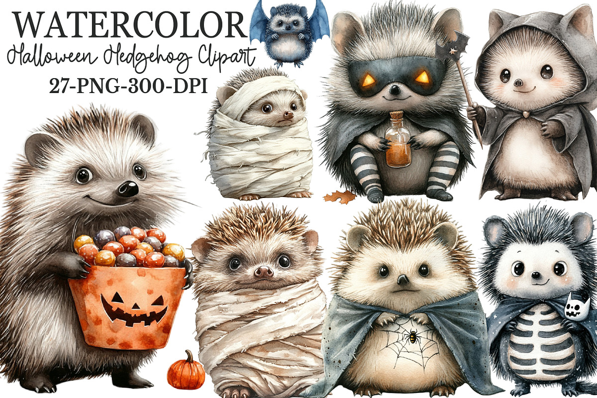Halloween Cute Hedgehog Clipart, an Illustration by Rose Art (Photo 1 of 7)