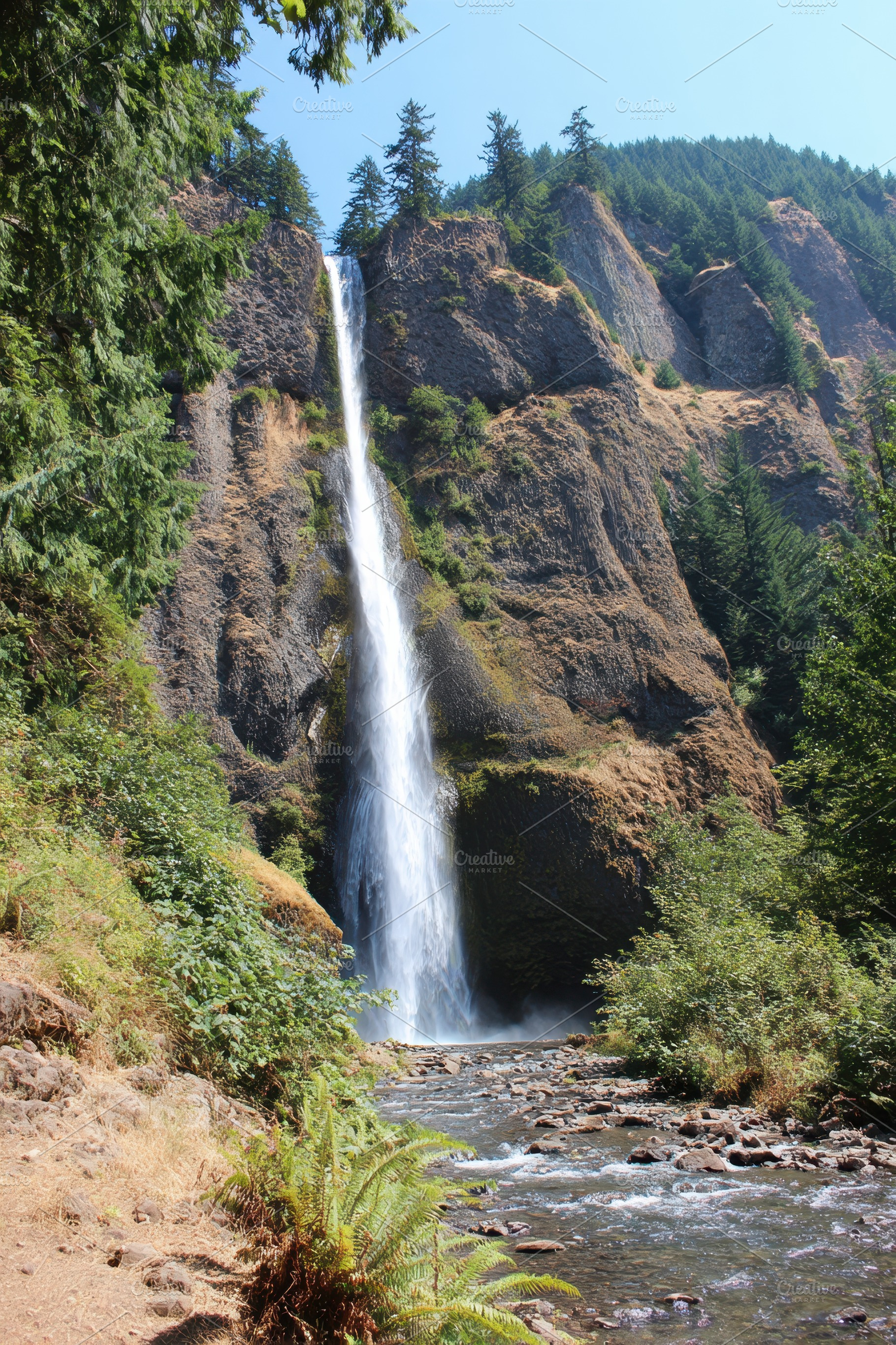 Majestic waterfall in a lush forest setting, a Nature Photo by AlyaAnd