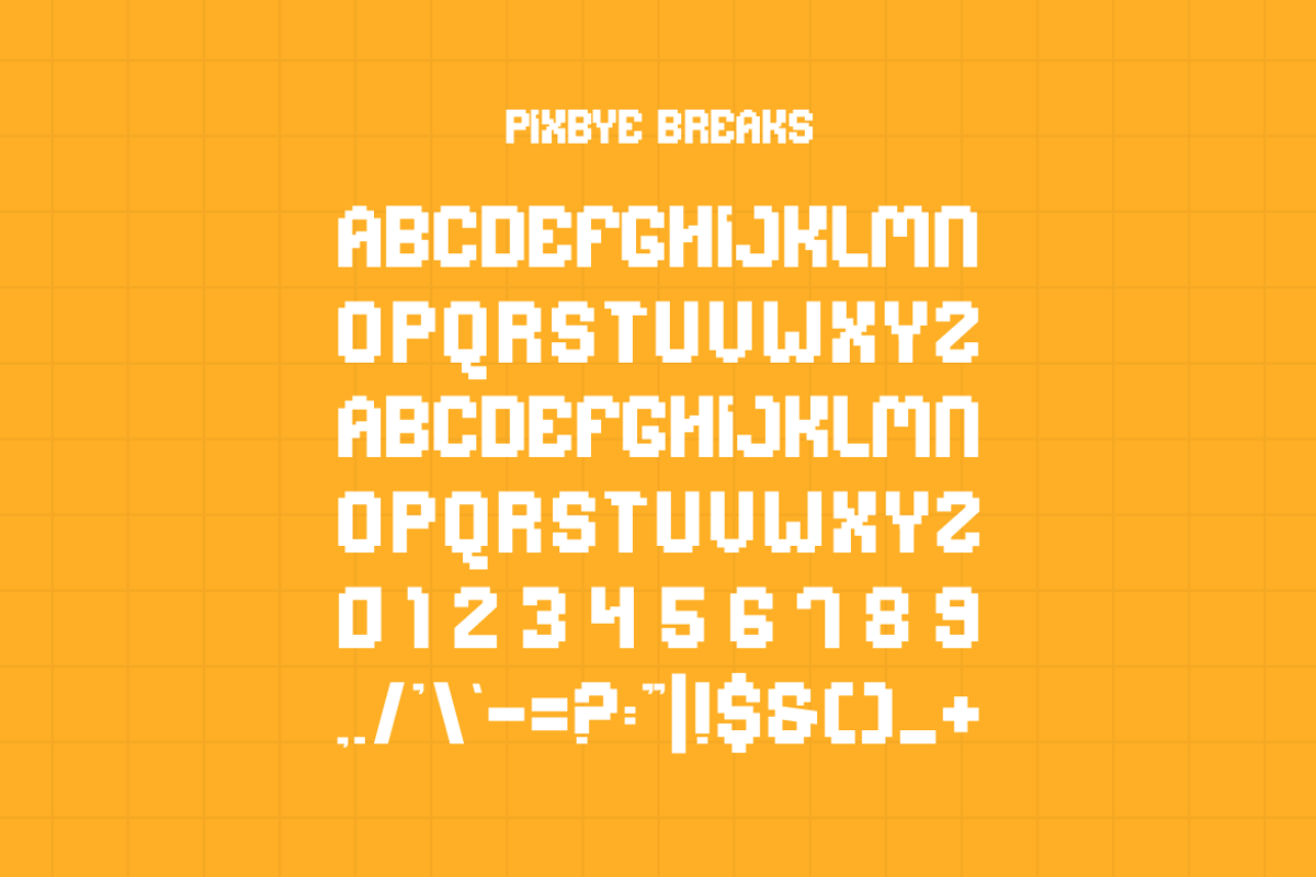 Pixbye Breaks - Pixel Font, a Sans Serif Font by Iqsiart Studio (Photo 4 of 6)