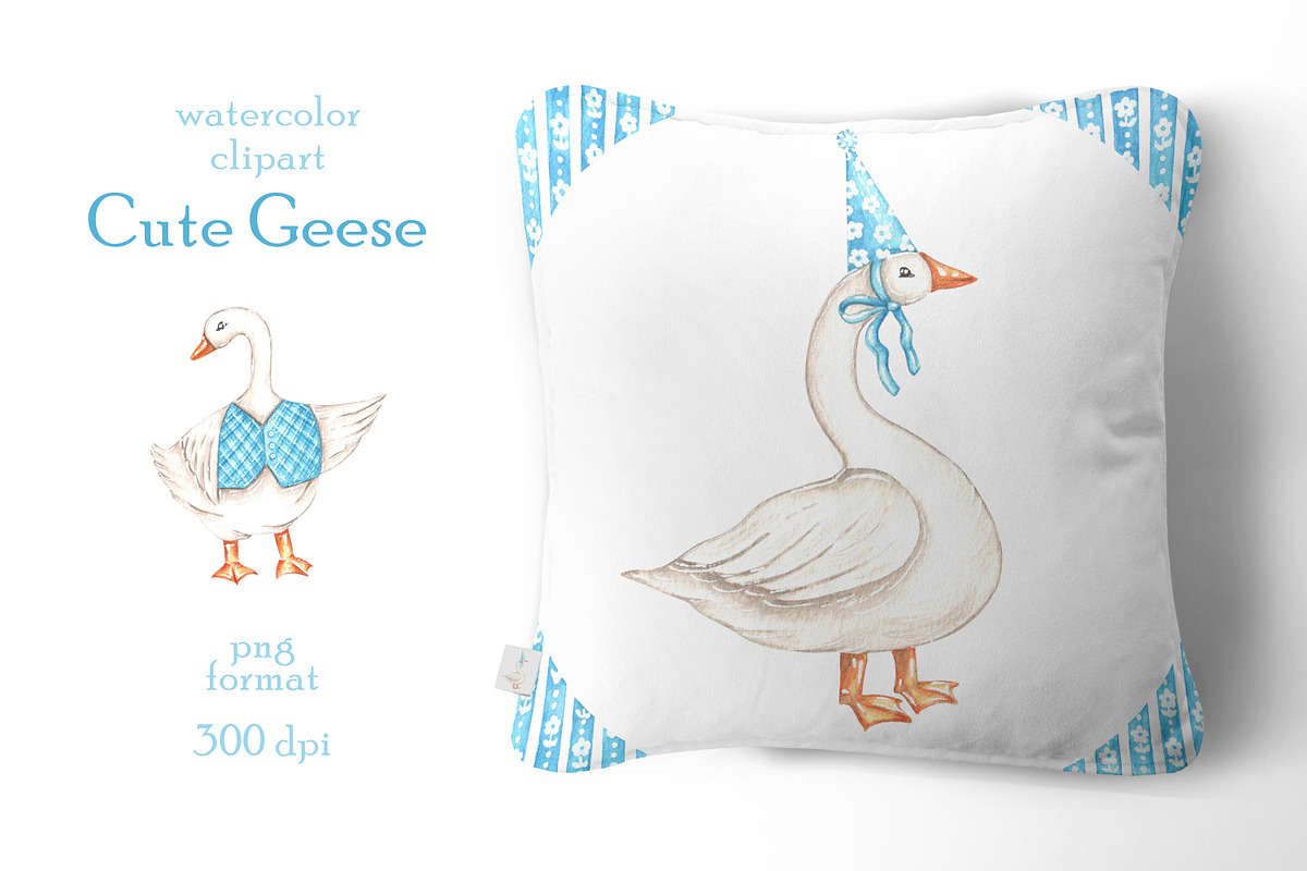 Cute geese watercolor clipart., an Illustration by SabinaWatercolorArt (Photo 6 of 6)