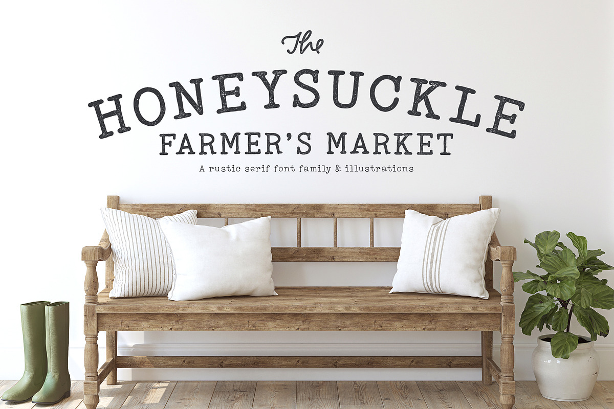 Honeysuckle Market Fonts + Elements, a Serif Font by Callie Rian & Co. (Photo 1 of 17)