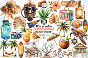 Watercolor Sepia Tropical Beach PNG, a Seasonal Illustration by Canvas Craft (Thumbnail 1 of 5)