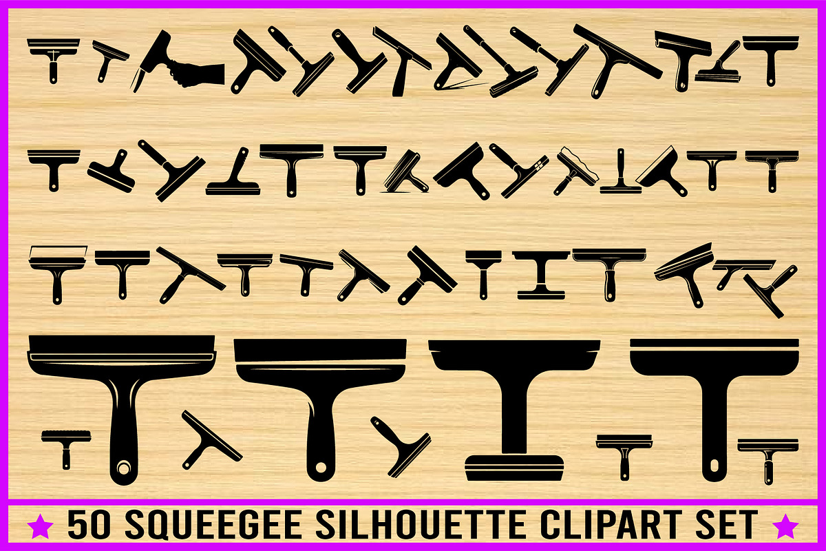 50 Squeegee Silhouette Clipart Set, an Illustration by Designer_Momina (Photo 1 of 4)