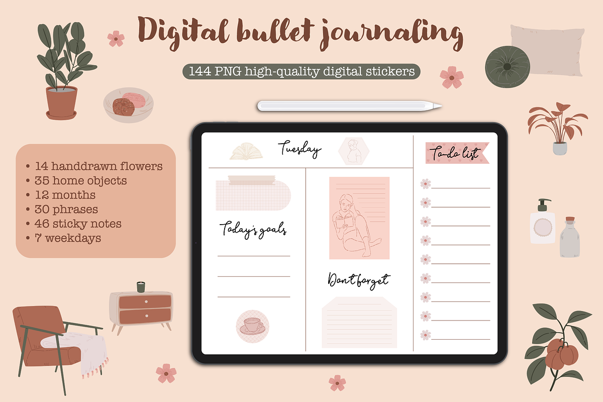 Digital Bullet Journaling stickers, an Object Graphic by Digitaliya (Photo 1 of 9)