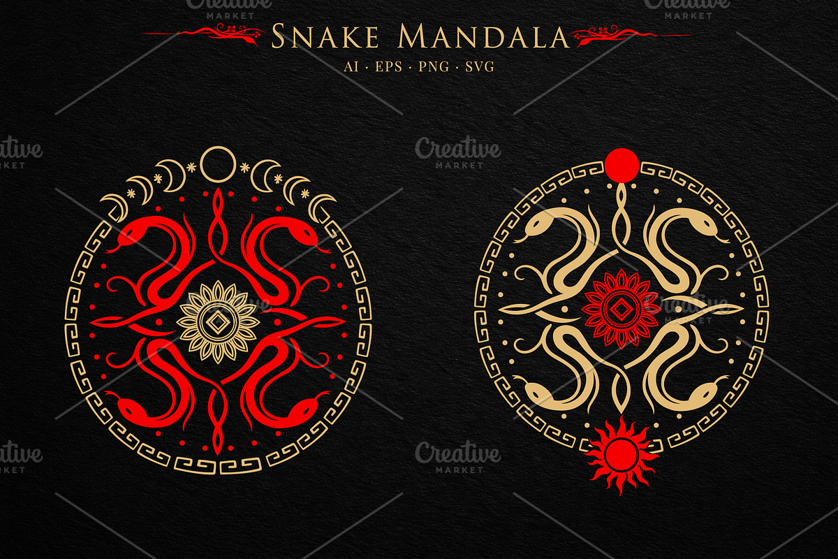 Mystic Lunar Asian Snake Vector Set, an Animal Illustration by Christine Krahl (Photo 7 of 12)