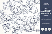 Linear vector magnolia flowers set, an Illustration by Color and Decor (Thumbnail 1 of 3)
