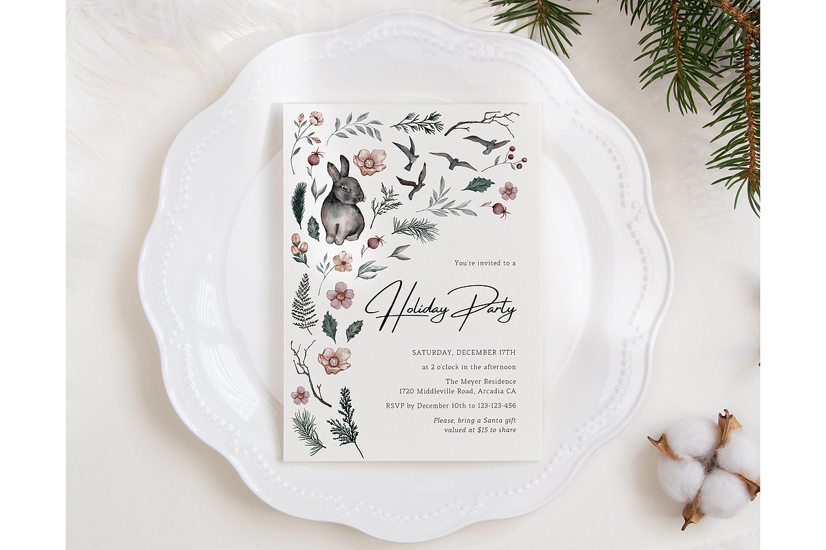 Christmas Holiday Invitation Rabbit preview 2