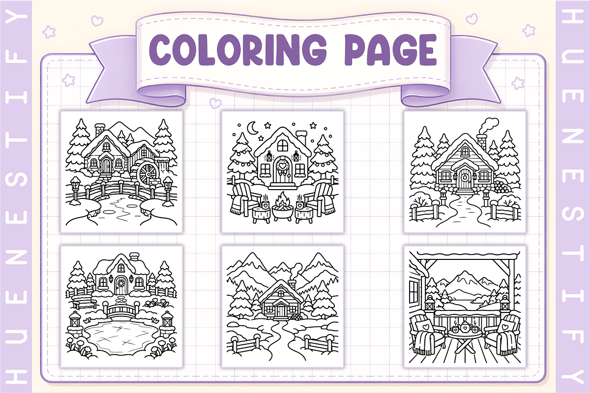 Winter Cottage Life Coloring Book, a Seasonal Illustration by HueNestify (Photo 2 of 4)