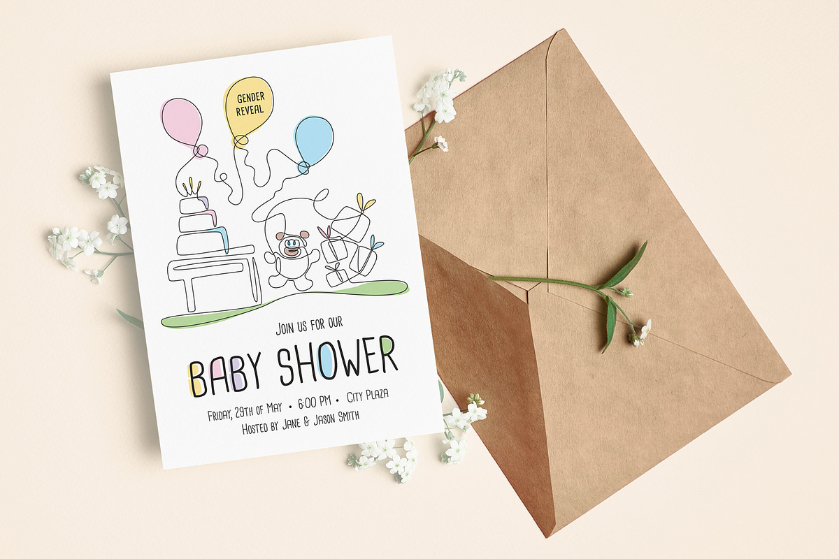 Baby Shower vector invitation card, an Invitation Template by DesignWP (Photo 1 of 3)