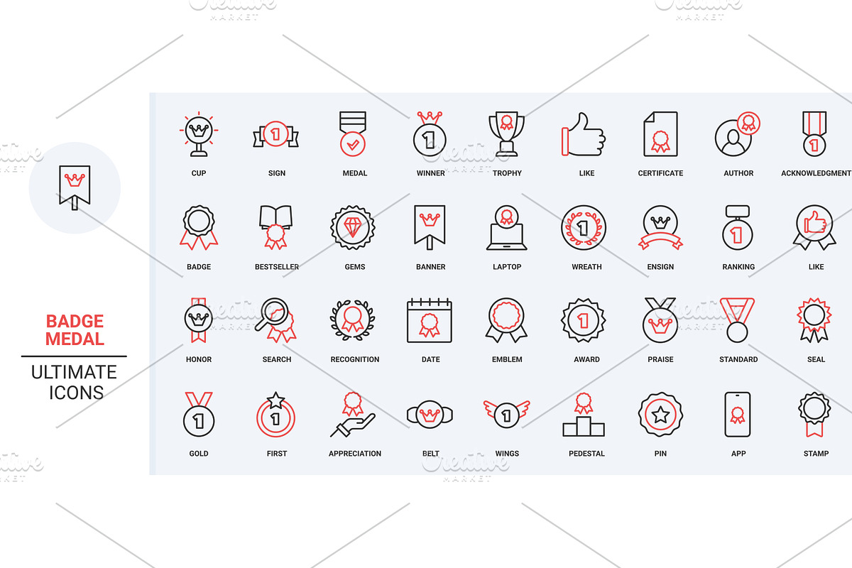 Medal badge winner honor award icons, an Object Illustration by Lemberg Vector