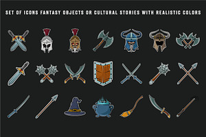 set of icons fantasy or culture, a Branding & Logo Template by zyxroun shop
