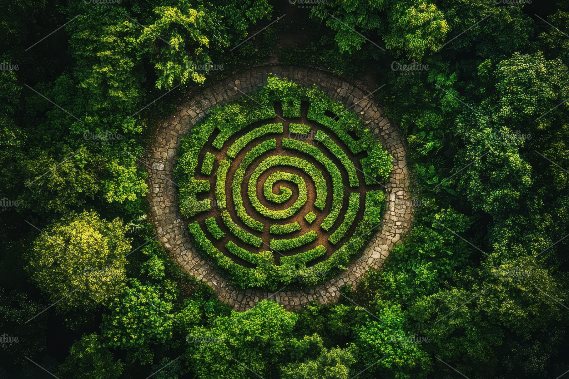 Aerial view of a spiral hedge maze i, a Background Photo by Pixeness Studio