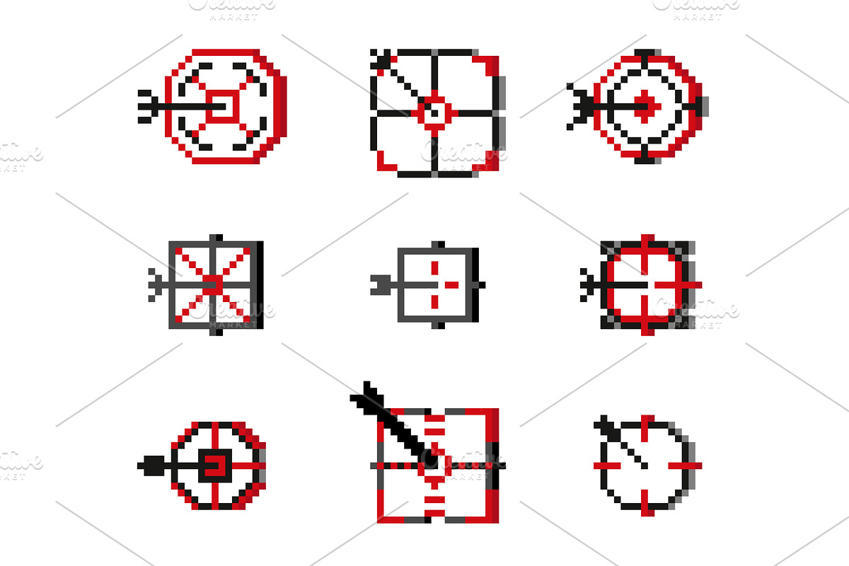 Pixel art targets with arrows. Aim, an Illustration by YummyBuum