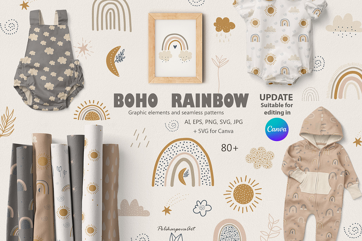 BOHO Rainbow clipart and patterns, an Object Illustration by polikarpovaart (Photo 1 of 11)